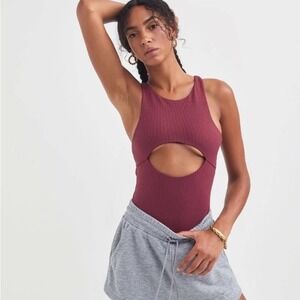 For Love & Lemons Keyhole Cutout Front Ribbed Bodysuit Size XL